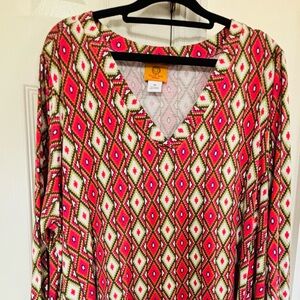 Ruby Rd. Pink and White Geometric Blouse